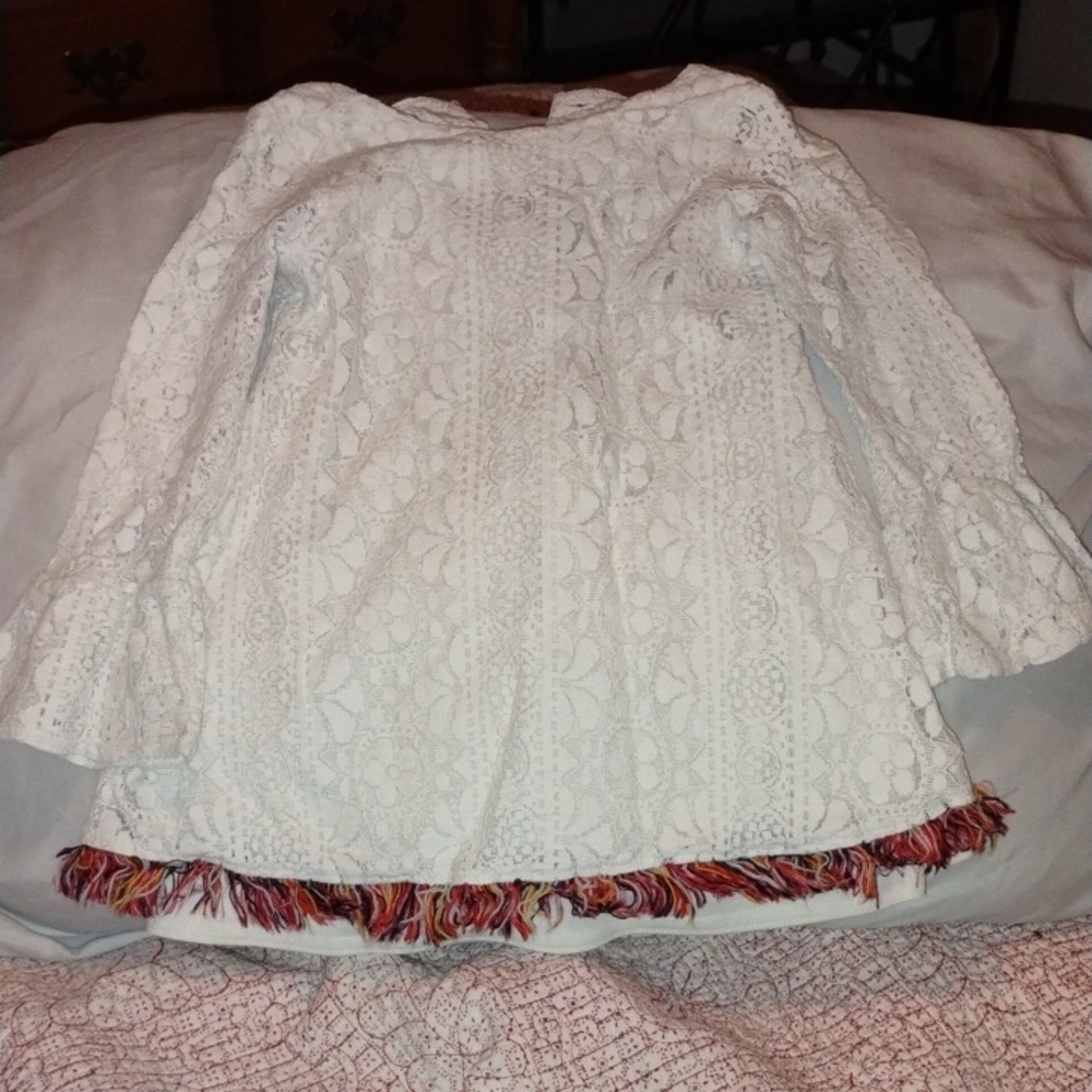 Kids White Lace Top with Multicolor Fringe
